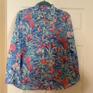 Talbots 100% Cotton Blue and Red Floral Womens Shirt
